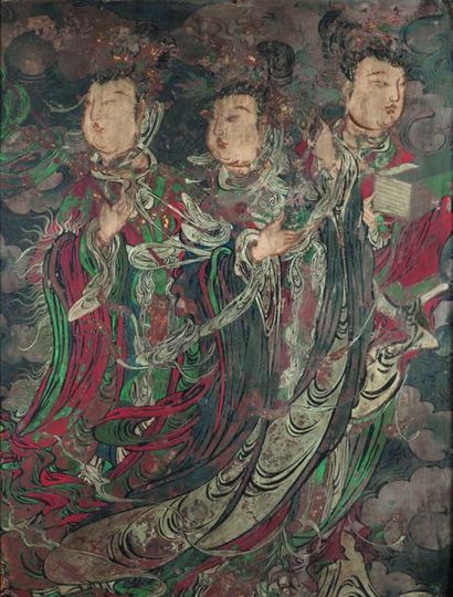 null Chine, début de la période Ming, XIVème 

Importante fresque polychrome sur...