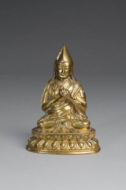 Tibet, XXe siècle 
Sujet en bronze doré représentant...
