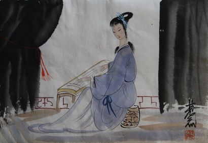 Lin Feng Mian (1900-1991) Gouache sur papier,...