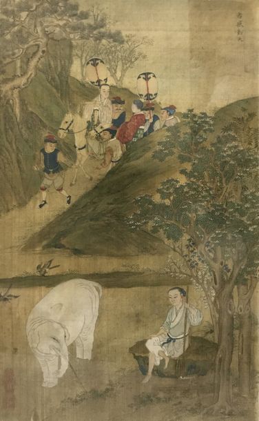 Chine, XIXe siècle 
Trois peintures à l'encre...