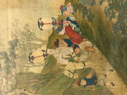 null Chine, XIXe siècle

Trois peintures à l'encre et couleurs sur soie, illustrant...