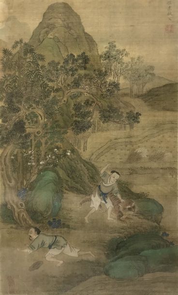 null Chine, XIXe siècle

Trois peintures à l'encre et couleurs sur soie, illustrant...