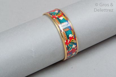 HERMES paris made in Austria Bracelet jonc 19mm en métal doré émaillé multicolore...
