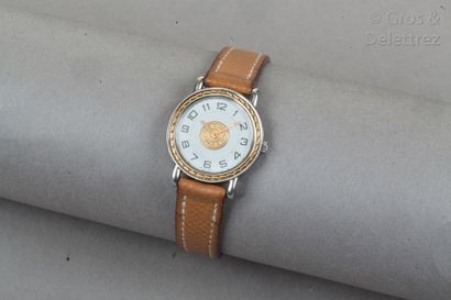 HERMÈS Paris Swiss made n°153973 " Sellier" watch  en steel and gilded metal, 22mm...