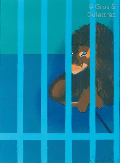 null GILLES AILLAUD (1928-2005) Lion en cage lithographie en couleurs, 1972, signée...