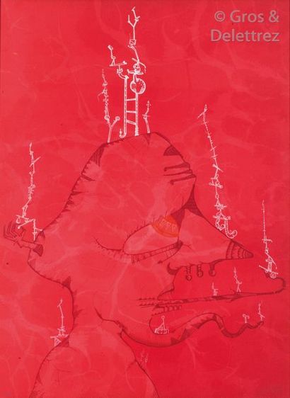 null JOAN PONÇ (1927-1984) Barcelona 1 (Profil sur fond rouge) Lithographie en couleurs,...