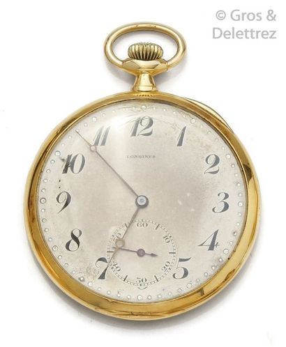 null LONGINES - Yellow gold pocket watch, Arabic numeral dial, second hand at 6 o'clock,...