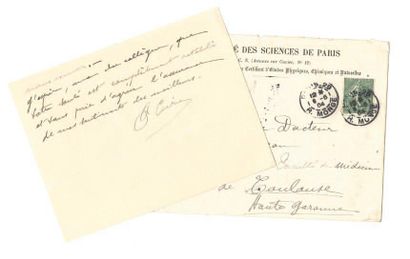 CURIE Pierre (1859-1906) Physicien Carte autographe signée à l'en-tête de la Faculté...
