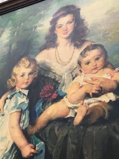 null Charles Joseph Watelet (1837-1954) "Dame de qualité et ses enfants". Huile sur...