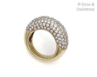 CHAUMET Yellow gold " Jonc " ring paved with brilliantly cut diamonds. Hallmark of...