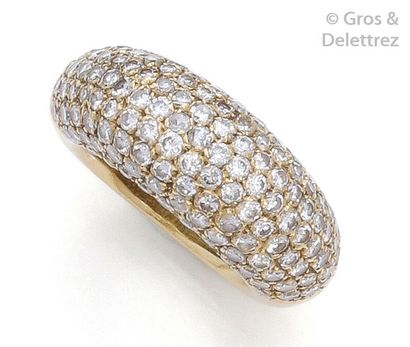 CHAUMET Yellow gold " Jonc " ring paved with brilliantly cut diamonds. Hallmark of...