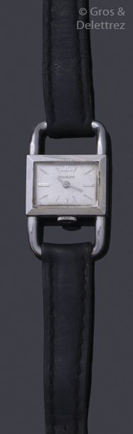 JAEGER LECOUTRE " Étrivière " - Ladies' wrist watch in steel, rectangular case, silver...