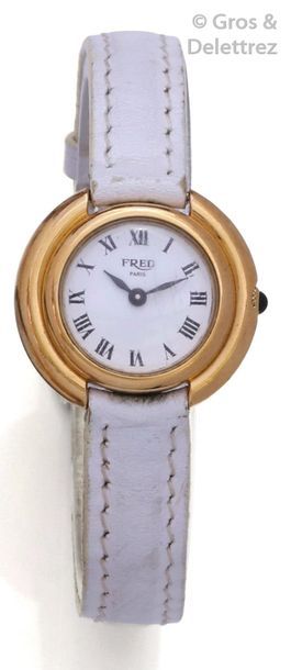 FRED Ladies' wrist watch in gilded steel, round case, white dial with Roman numerals,...