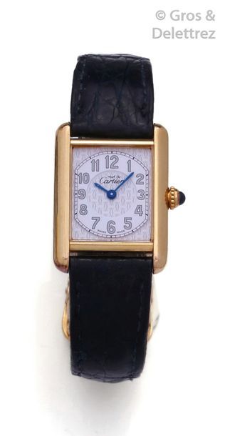 CARTIER " Must " - Vermeil wrist watch, rectangular case, white dial with Arabic...