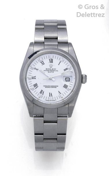 ROLEX " Oyster perpetual Date " - ref : 15000. Stainless steel watch strap, round...