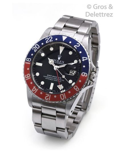 ROLEX GMT-Master «?Pepsi?» - ref 16750. Rare et belle montre bracelet en acier. Boîtier...