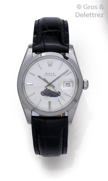 ROLEX " Oyster date " Precision - ref : 6694. Steel wrist watch, round case, grey...