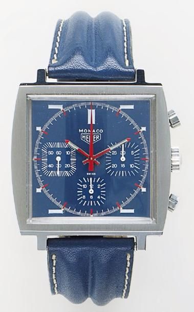 HEUER « Monaco Original » Circa 1970 - Montre de poignet chronographe en acier. Cadran...