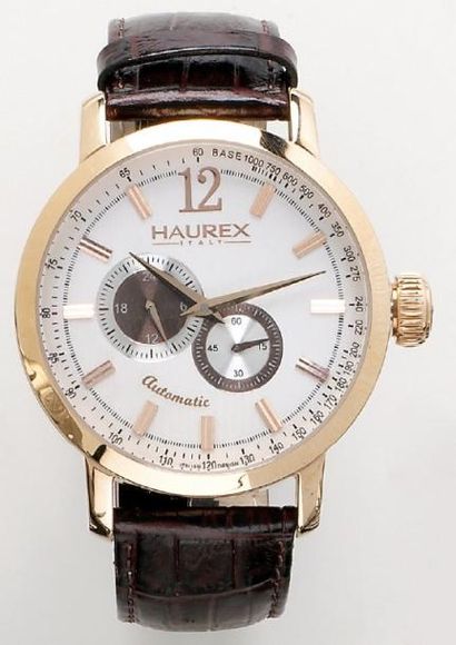 HAUREX « Maestro » - Montre de poignet en acier et acier doré, cadran gris à 2 compteurs,...