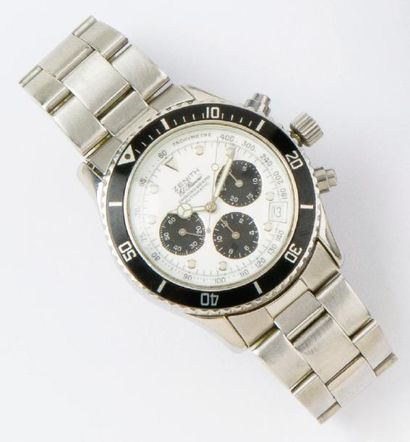 ZENITH « El Primero De Luca » - Bracelet montre chronographe en acier, cadran blanc...