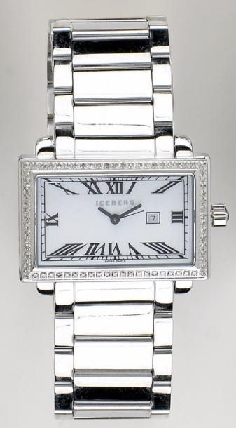 ICEBERG Bracelet-montre en acier, cadran blanc à chiffre romains, la lunette sertie...