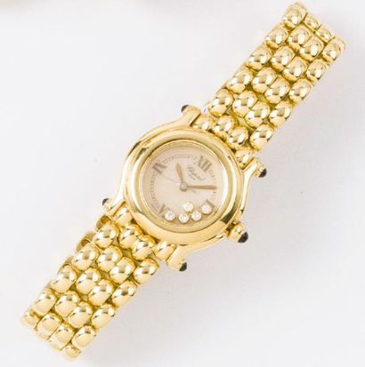 CHOPARD « Happy Sport » - Bracelet montre de dame en or jaune, cadran or orné de...