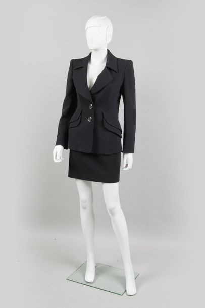 Christian LACROIX Trouser suit in black wool, consisting of a jacket, notched shawl...