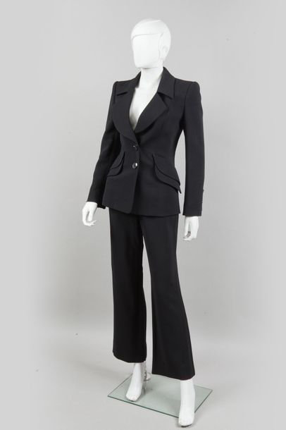 Christian LACROIX Trouser suit in black wool, consisting of a jacket, notched shawl...