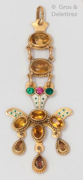 null Pendant " Saint Esprit " in partially enamelled yellow gold, decorated with...