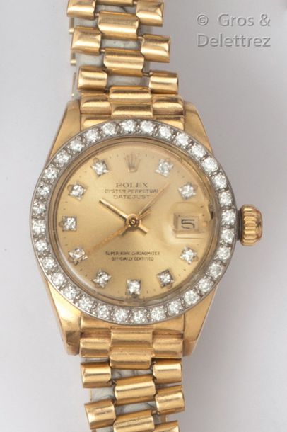 ROLEX « Datejust » - Bracelet-montre de dame en or jaune, boîtier rond à fond vissé,...