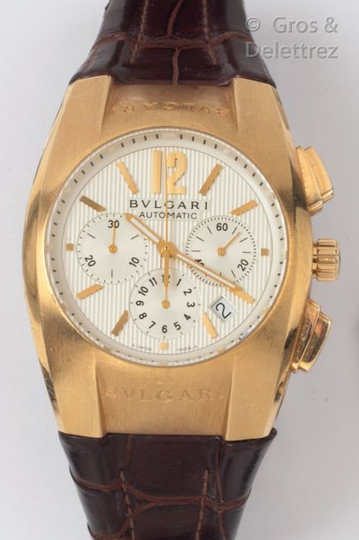 BULGARI « Ergon » - Bracelet-montre chronographe en or jaune, boîtier tonneau, cadran...