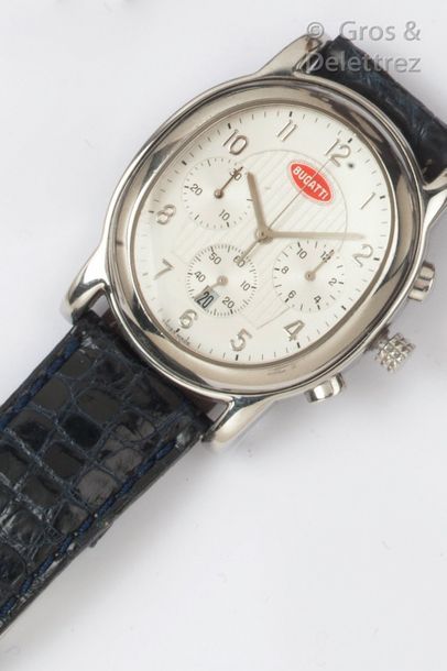 BUGATTI « Le Mans » - Montre de poignet chronographe en acier, boîtier ovale 35 mm,...