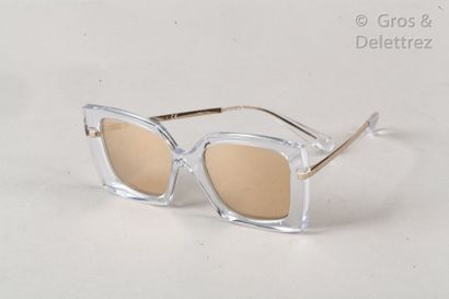 CHANEL *Pair of translucent resin sunglasses, iridescent lenses. Original case. Very...