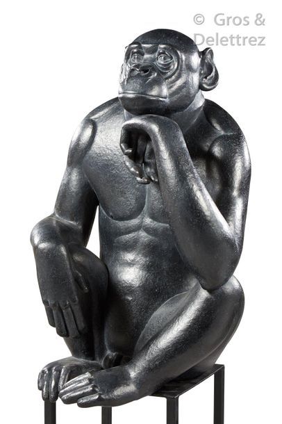 Florence JACQUESSON (née en 1962) «?Bonobo Pensif III?» 

Sculpture en bronze à patine...