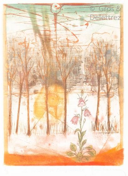 CARRON (XXe) The Sun and the Bellflower Lithograph, signed, titled and numbered EA...