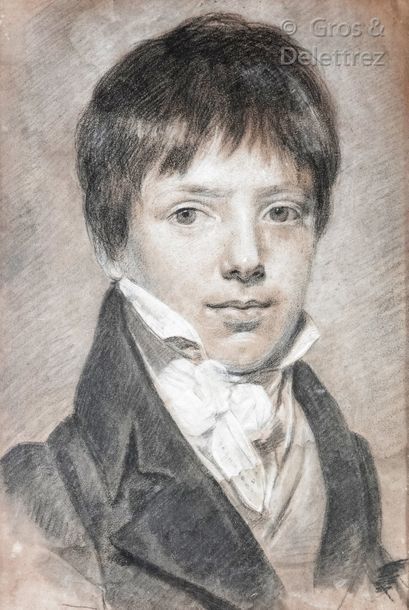 École Française début du XIXème siècle Portrait of young man Drawing with charcoal...