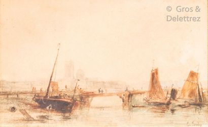 Eugène ISABEY (1803-1886) «?La Seine à Paris?»
Crayon et aquarelle, signé en bas...