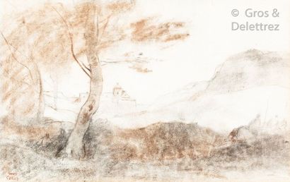 Jean-Baptiste Camille COROT (1796-1875) Souvenir from Tuscany. Riders departing.
Charcoal...