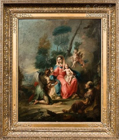 Francesco ZUGNO (Venise vers 1709 - 1787) The Holy Family with an angel in a landscape...