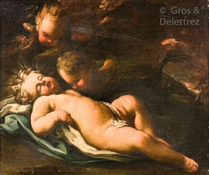 Attribué à Alessandro GHERARDINI (1655-1726) L’Enfant Jésus endormi veillé par les...