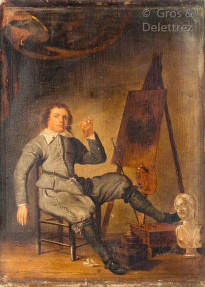 École Hollandaise vers 1800suiveur de Pieter Codde Painter smoking in front of his...