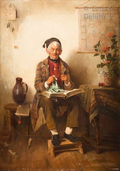 Jules HINTZE (1849-1877) La lecture Huile sur toile, signée en bas à droite et datée...