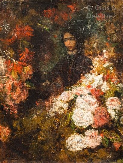 Félix ZIEM (1821-1911) La jeune fille dans les fleurs Huile sur toile 36 x 27cm Sans...