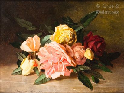 David DE NOTER (1818-1892) Les roses coupées Huile sur toile, signée en bas à gauche...