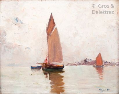 Marcel CANET (1875-1959) Voiliers par mer calme Deux peintures sur panneaux signées...