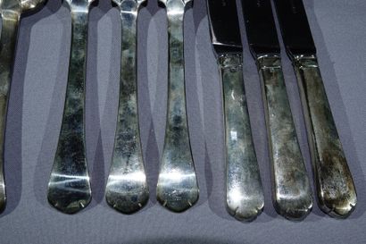 PUIFORCAT 3 silver cutlery and 3 knives, silver handles filled

and steel blades,...