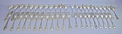 PUIFORCAT Housewife's part of silver cutlery with Rocaille decoration, comprenant :

12...