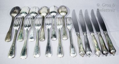 PUIFORCAT 6 silver cutlery and 5 knives, silver handles filled

and steel blades,...