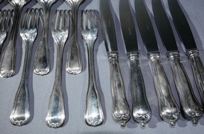 PUIFORCAT 6 silver cutlery and 5 knives, silver handles filled

and steel blades,...