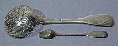 null Sugar spoon engraved with a coat of arms stamped with a marquis's crown and...